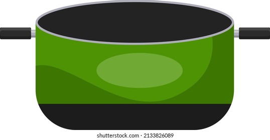 Green cooking pot, illustration, vector on a white background.