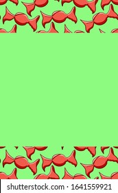 Green copy space with round candies in red wrapper. Vector.