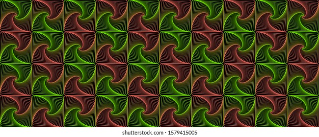 Green coral interlocking fractal tessellations geometric seamless pattern vector design. Fractal optical illusion abstract background with tiles. Interlocking geometric curve lines texture seamless.