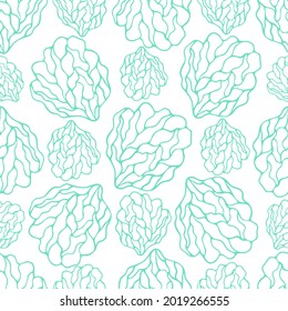 Green coral reef. Sea sponge. Seamless vector pattern. Endless marine ornament. Abstract background. Isolated colorless background. Idea for textiles, packaging, covers, wallpapers.