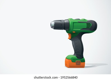 green cordless screwdriver with shadow on white