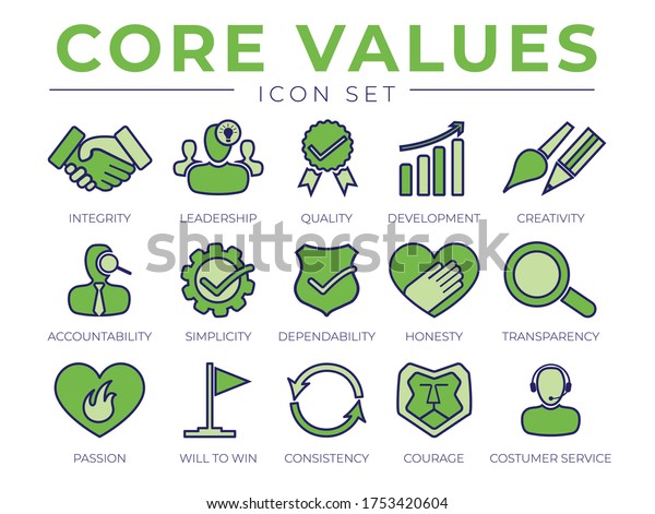 Green Core Values Retro Icon Set Stock Vector (royalty Free) 1753420604 