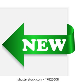 Green corner arrow ribbon with text new