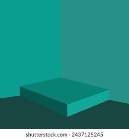 Fondo de esquina verde, con podio cuadrado con espacio vacío