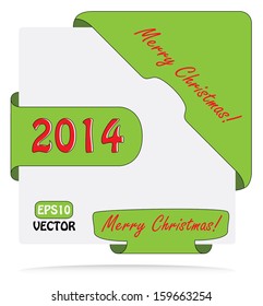 Green corner ribbon and labels for Christmas and New Year. Isolated editable vector design with red text. Easy to edit illustration. 