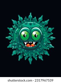 green coronavirus, cartoon vector illustration sticker