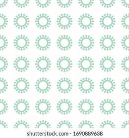 El Coronavirus verde da forma a un patrón sin fisuras sobre fondo blanco. Ilustración de fondo del patrón vectorial de las células de virus.