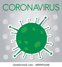 Green coronavirus sticker in gray background