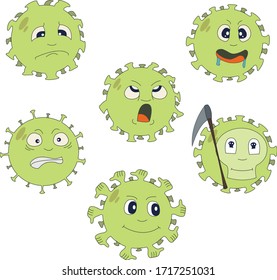 Pegatinas de coronavirus verde en gráficos vectoriales.