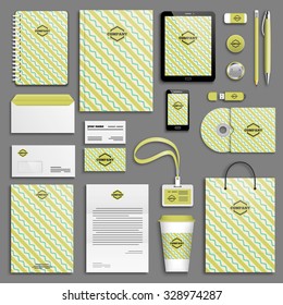 Green corporate identity template set. Business stationery mock-up with logo. Branding design. 