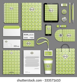 Green corporate identity template set. Business stationery mock-up with logo. Branding design. 