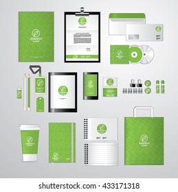 green corporate identity template for your business includes CD Cover, Business Card, folder, ruler, Envelope and Letter Head Designs
