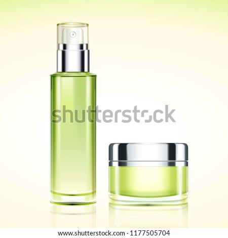 Green cosmetic containers set in 3d illustration