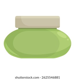 Green cosmetic cream jar with lid closed is standing on white background