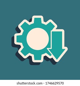 Icono de reducción de costes verdes aislado en fondo verde. Estilo de sombra larga. Ilustración vectorial
