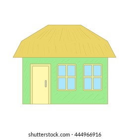 Green cottage icon in cartoon style on a white background