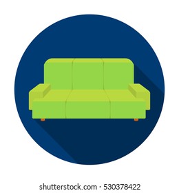 Green couch icon in flat style isolated on white background. Office furniture and interior symbol stock vector illustration.