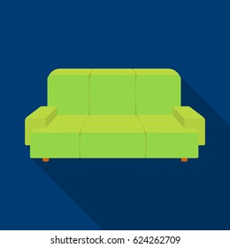 Green couch icon in flat style isolated on white background. Office furniture and interior symbol stock vector illustration.