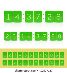 Green countdown timer and scoreboard numbers. Vector EPS10 illustration