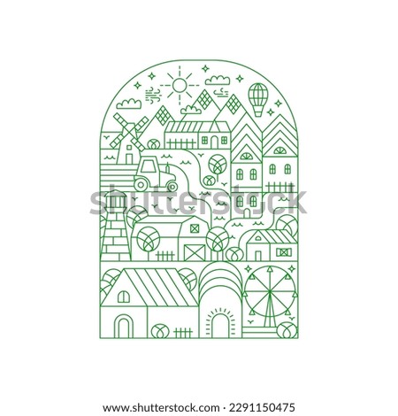 Green Countryside Field. Vector Illustration of Natural Landscape.