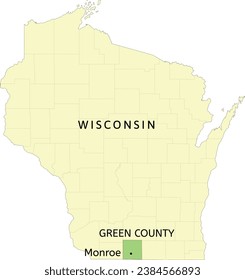 Green County and city of Monroe location on Wisconsin state map