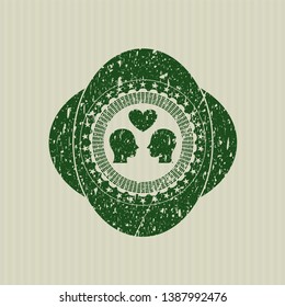 Green couple in love icon inside distressed grunge seal
