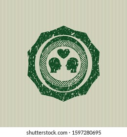 Green couple in love icon inside distress rubber stamp
