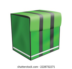 Green courier bag. Waterproofing containers for fresh food delivery pizza package realistic box isolated on white background. Thermal container portable refrigerator. Vector illustration