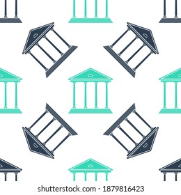 Green Courthouse building icon isolated seamless pattern on white background. Building bank or museum. Vector.