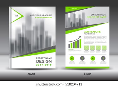 Green Cover Annual report brochure flyer template creative design, Front and inside page layout, infographics vector, book, catalog, advertisement, printing layout