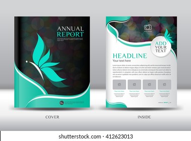 Green cover Annual report template vector illustration, Brochure flyer template, magazine ads, poster, catalog, cosmetics,spa,book