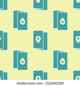 Green Cover book travel guide icon isolated seamless pattern on yellow background.  Vector Illustration