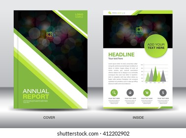 Green cover design, Annual report template, business brochure flyer, infographics elements, poster, leaflet, newsletter, booklet, magazine ads, vector, presentation, polygon background