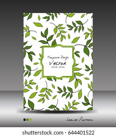 Green Cover design, Annual report vector illustration, business brochure flyer, nature book template, leaves pattern seamless, cosmetics, beauty products, organic and healthy food, wedding card