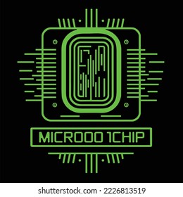 Green cpu circuit icon on black background, vector, illustration