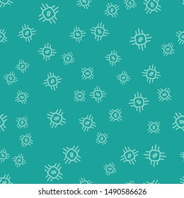 Green CPU mining farm icon isolated seamless pattern on green background background. Bitcoin sign inside processor. Cryptocurrency mining community. Digital money. Vector Illustration