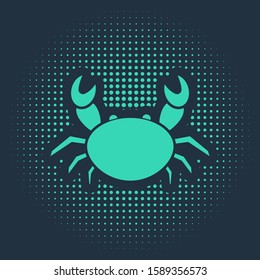 Green Crab icon isolated on blue background. Abstract circle random dots. Vector Illustration