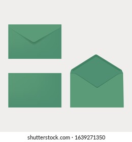 Green Craft Paper Envelope Three View Vector Design. Useful For Mockup And Resizing