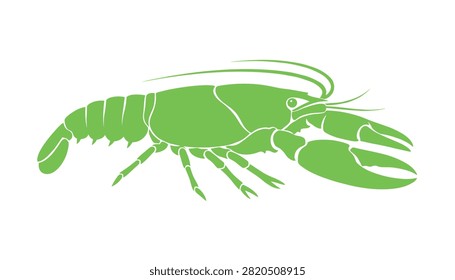 Green crayfish silhouette isolated on a white background, perfect for seafood menus, marine life designs, and restaurant logos.
