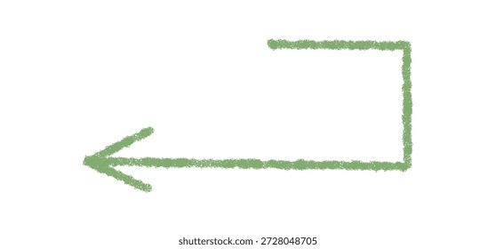 Mão de seta de giz de cera verde desenhada em um estilo de esboço com traço visível e curva. Este símbolo único atua como um ponteiro ou elemento de ícone, ideal para conceitos criativos, cartazes ou arte de banner educacional.