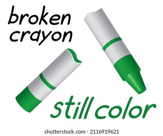 green crayon broken, still color, vector illustration