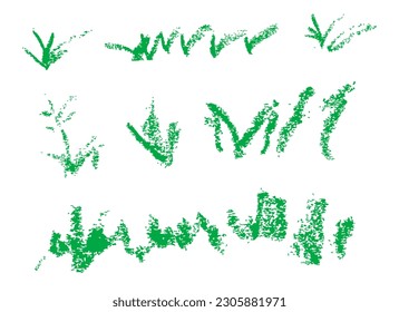 green crayon grass, set isolated on white
