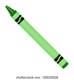 Green crayon vector icon isolated, preschool, drawing. Wax crayon