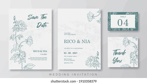 Green Cream Floral Wedding Invitation Template Design