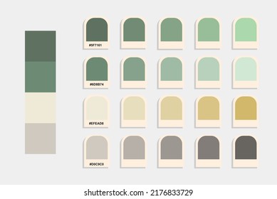 Green cream gray color palette, light colors catalog, colour matching, rgb pantone colors, harmonious colours palette sample, design and edit idea, compatible color codes