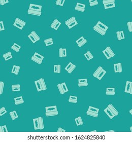 Green Cream or lotion cosmetic jar icon isolated seamless pattern on green background. Body care products for men.  Vector Illustration