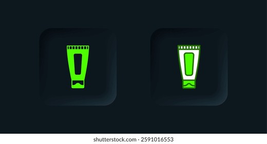 Green Cream or lotion cosmetic tube icon isolated on black background. Body care products for woman. Black square button. Vector
