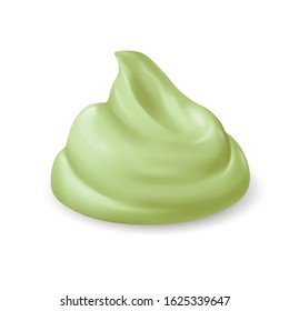 Green Cream Texture Isolated on White Background. Facial Creme, Foam, Gel or Body Lotion Skincare Icon. Illustration Ice Cream Product Swatch