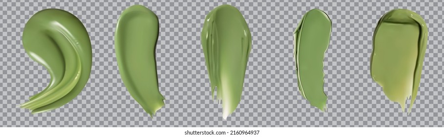 Green Creamy Drop Skincare Cream Product Lotion Thick Fresh Smooth Smear Isolated Vector Texture Stock Illustration.Realistic Cosmetic Cream Smears.