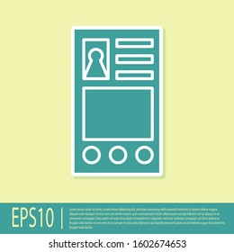 Green Create account screen icon isolated on yellow background.  Vector Illustration